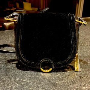 Vince Camuto Saddle Bag Black Leather and Suede